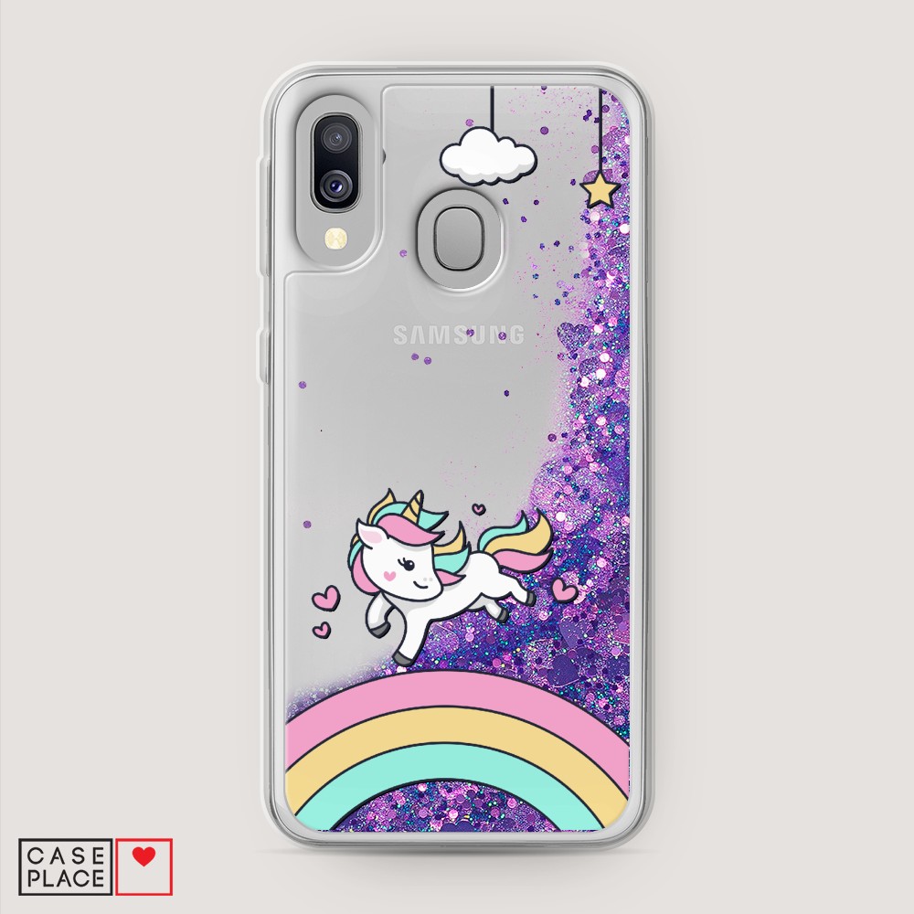 

Жидкий чехол с блестками "Единорог на радуге" на Samsung Galaxy A40