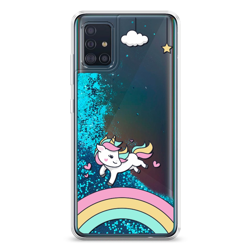

Жидкий чехол с блестками "Единорог на радуге" на Samsung Galaxy A51