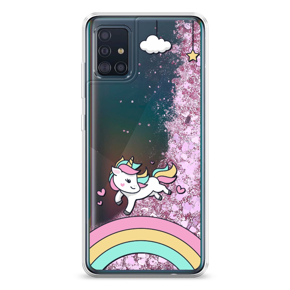 

Жидкий чехол с блестками "Единорог на радуге" на Samsung Galaxy A51, 28994-1
