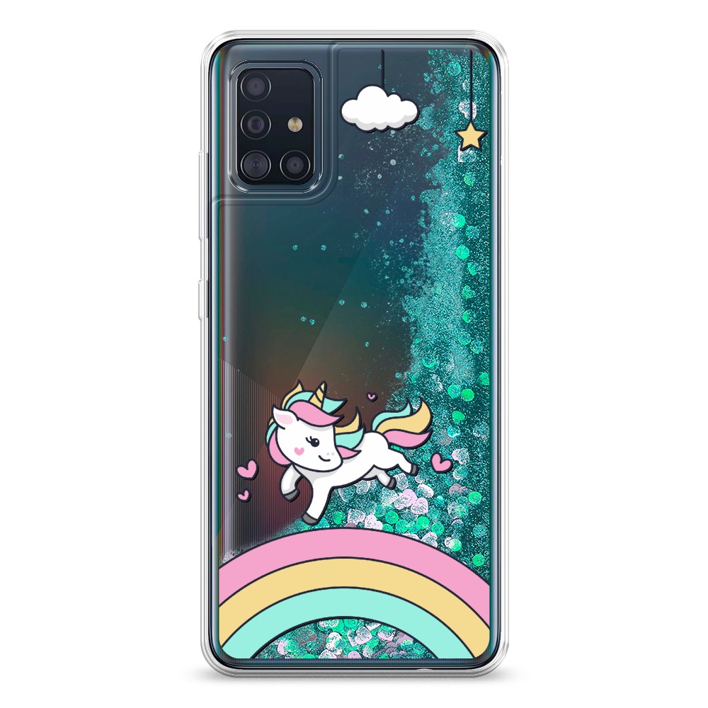 

Жидкий чехол с блестками "Единорог на радуге" на Samsung Galaxy A51, 28995-1