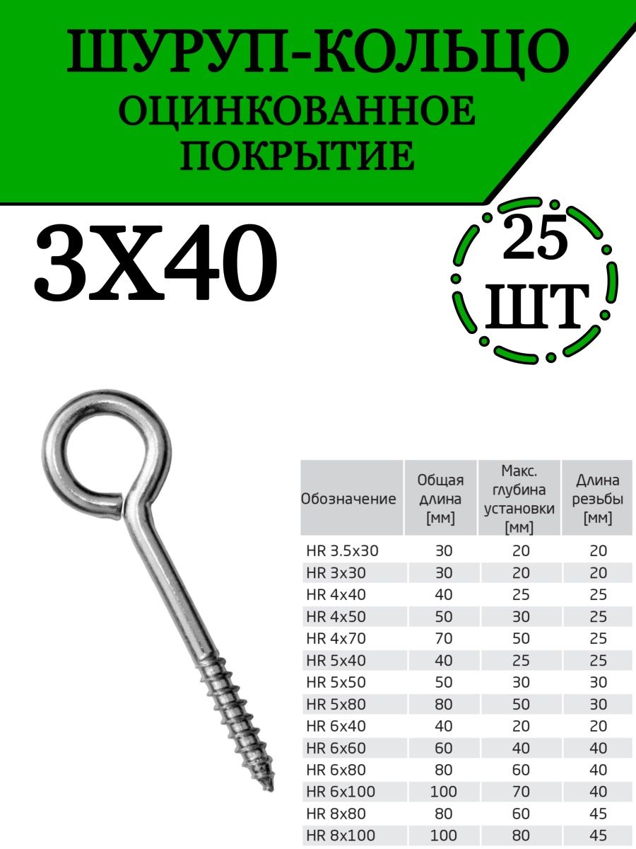 Шуруп кольцо Для дома оцинкованный 3х40 мм, 25 шт