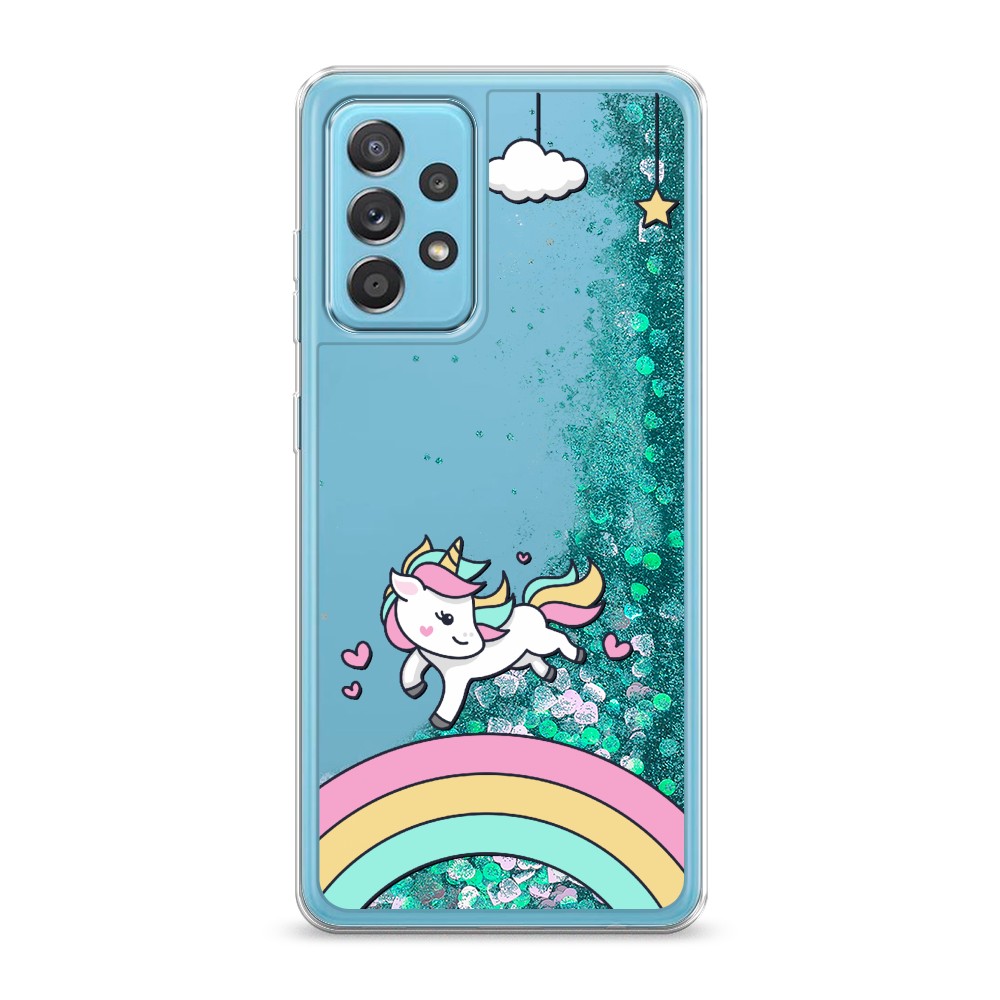 

Жидкий чехол с блестками "Единорог на радуге" на Samsung Galaxy A52s, 2106595-1