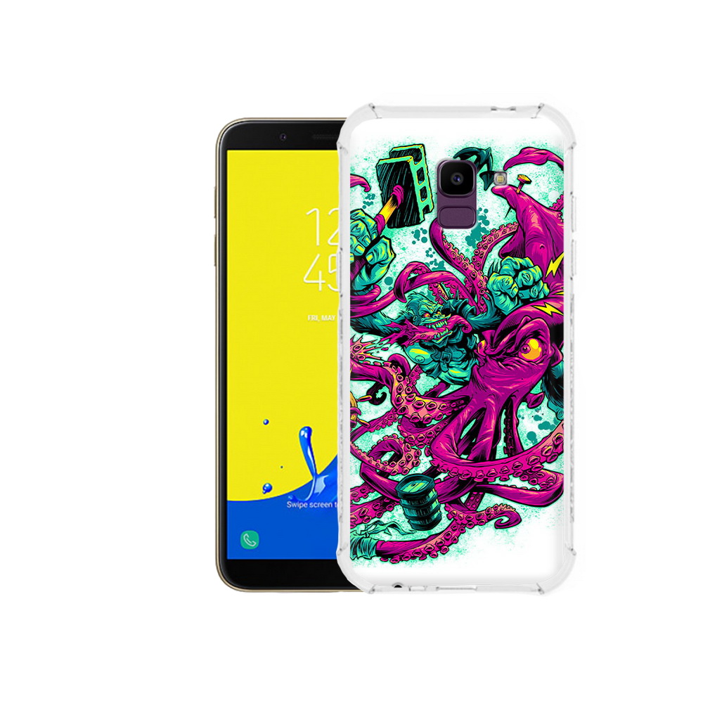 

Чехол MyPads Tocco для Samsung Galaxy J6 (2018) фиолетовый кракен, Прозрачный, Tocco