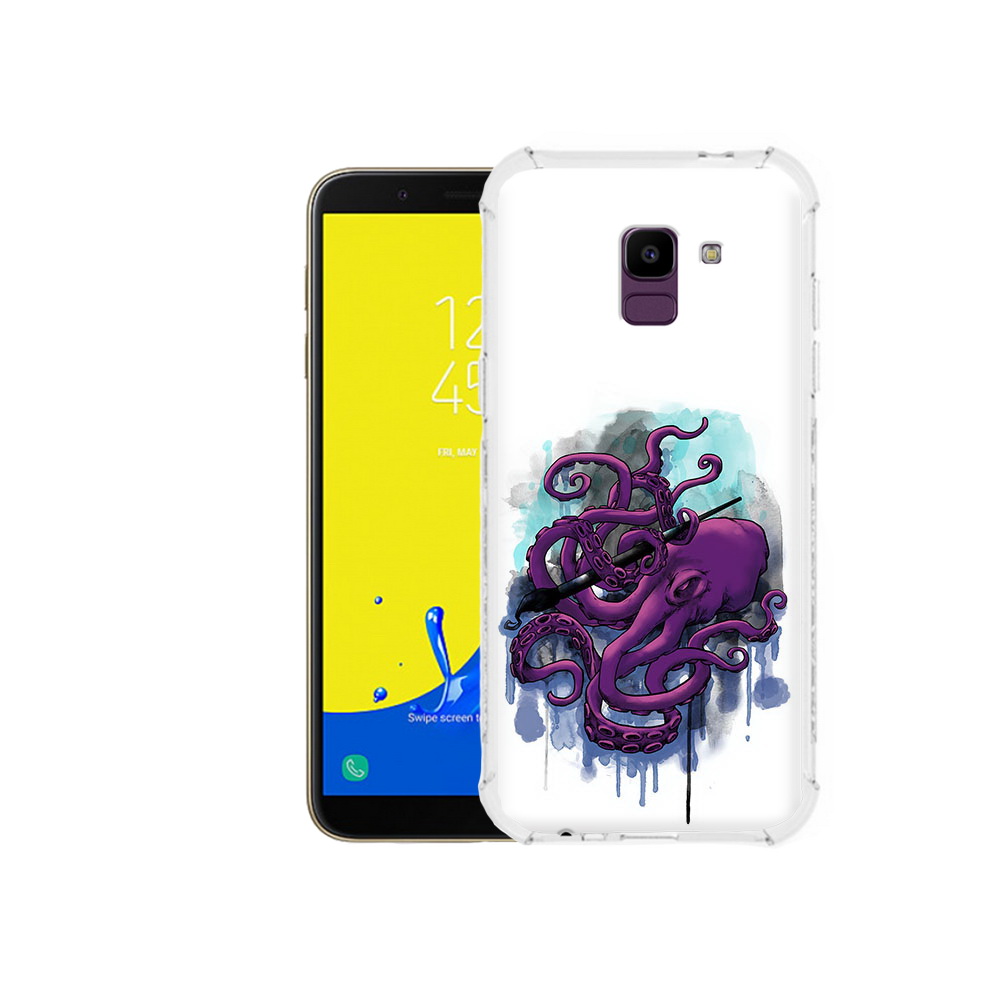 

Чехол MyPads Tocco для Samsung Galaxy J6 (2018) фиолетовый осьминог, Прозрачный, Tocco