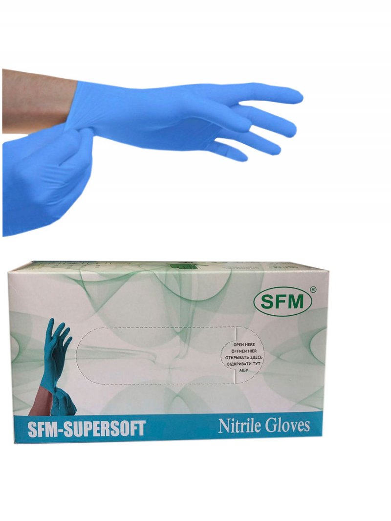 Купить Перчатки нитриловые нестерильные SFM Hospital Products SUPERSOFT M голубые 100 пар, голубой