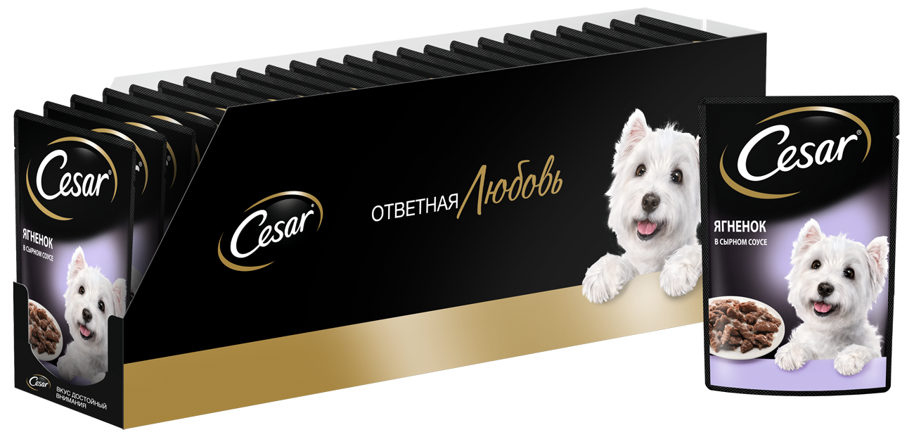фото Влажный корм для собак cesar , ягненок, сыр, 28шт, 85г