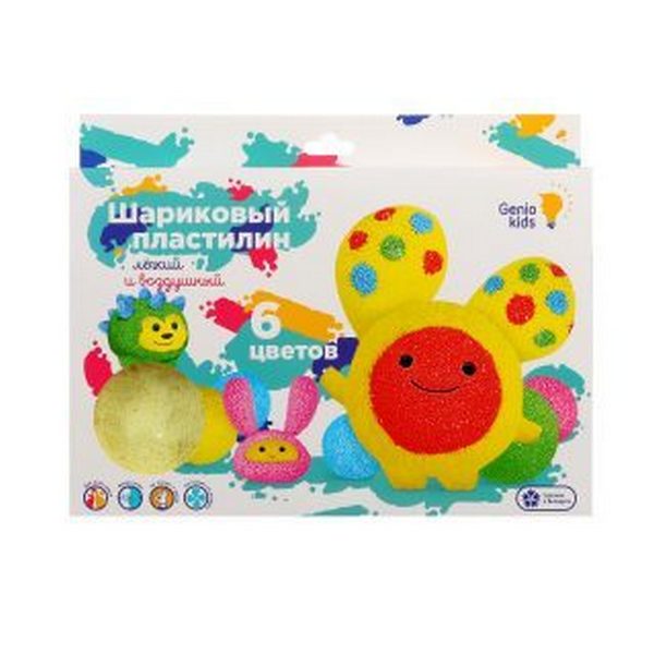 фото Набор для лепки из теста genio kids шариковый-пластилин, 6 цветов