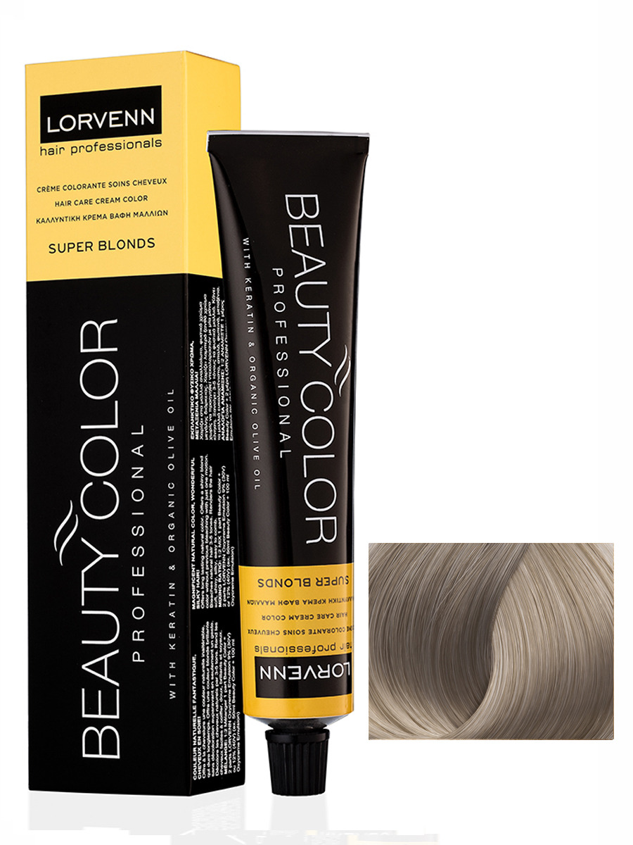 Крем-краска LORVENN PROFESSIONALS BEAUTY COLOR 1018 супер блонд пепельно-платиновый 70 мл