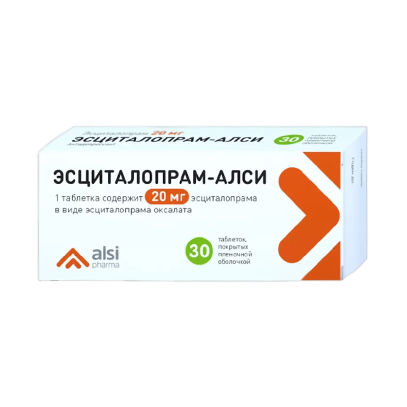 Купить Эсциталопрам таблетки 20 мг 30 шт., АЛСИ Фарма, Россия