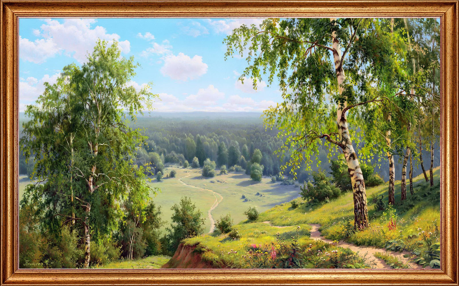 фото Картина на холсте берёзовая долина 100х60 см. оформлена в багет арт. пи-х8 русская коллекция