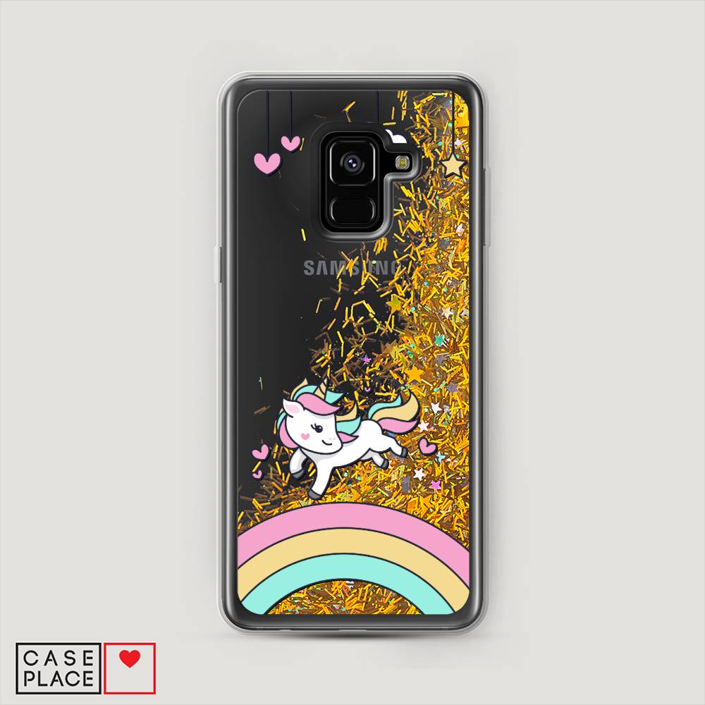 

Жидкий чехол с блестками "Единорог на радуге" на Samsung Galaxy A8 2018