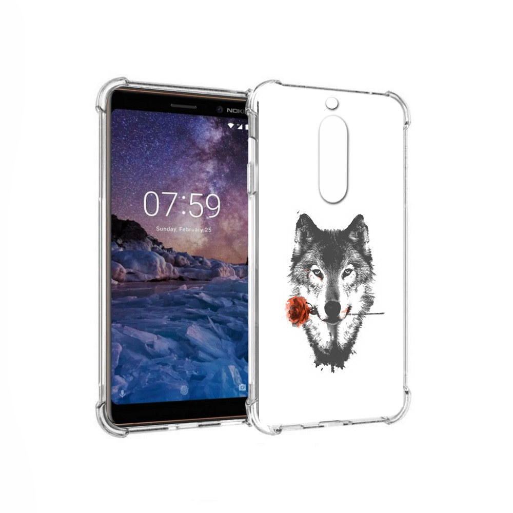 

Чехол MyPads Tocco для Nokia 7 волк с розой (PT95887.123.270), Прозрачный, Tocco