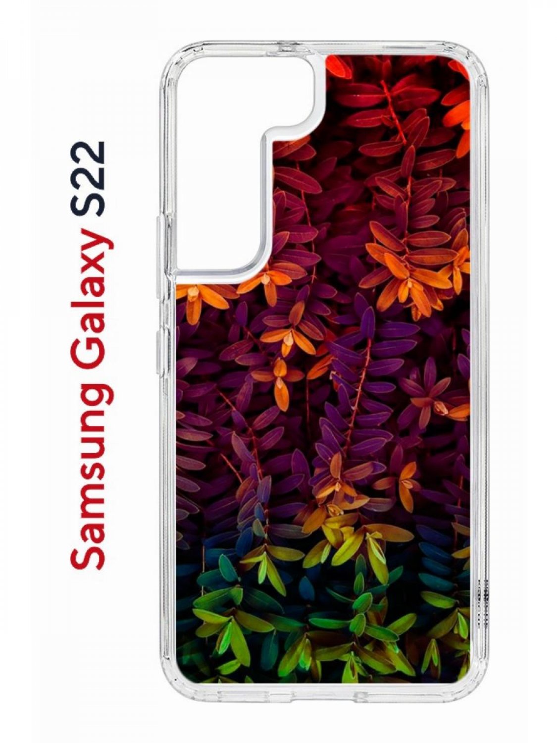 фото Чехол на samsung s22 kruche print neon leaves,противоударный бампер,с защитой камеры кruче