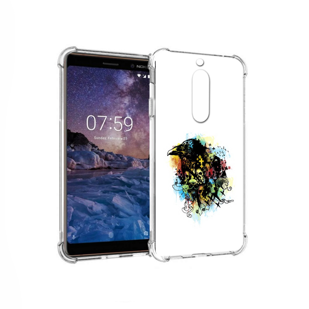 

Чехол MyPads Tocco для Nokia 7 ворон и черепа (PT95887.123.273), Прозрачный, Tocco