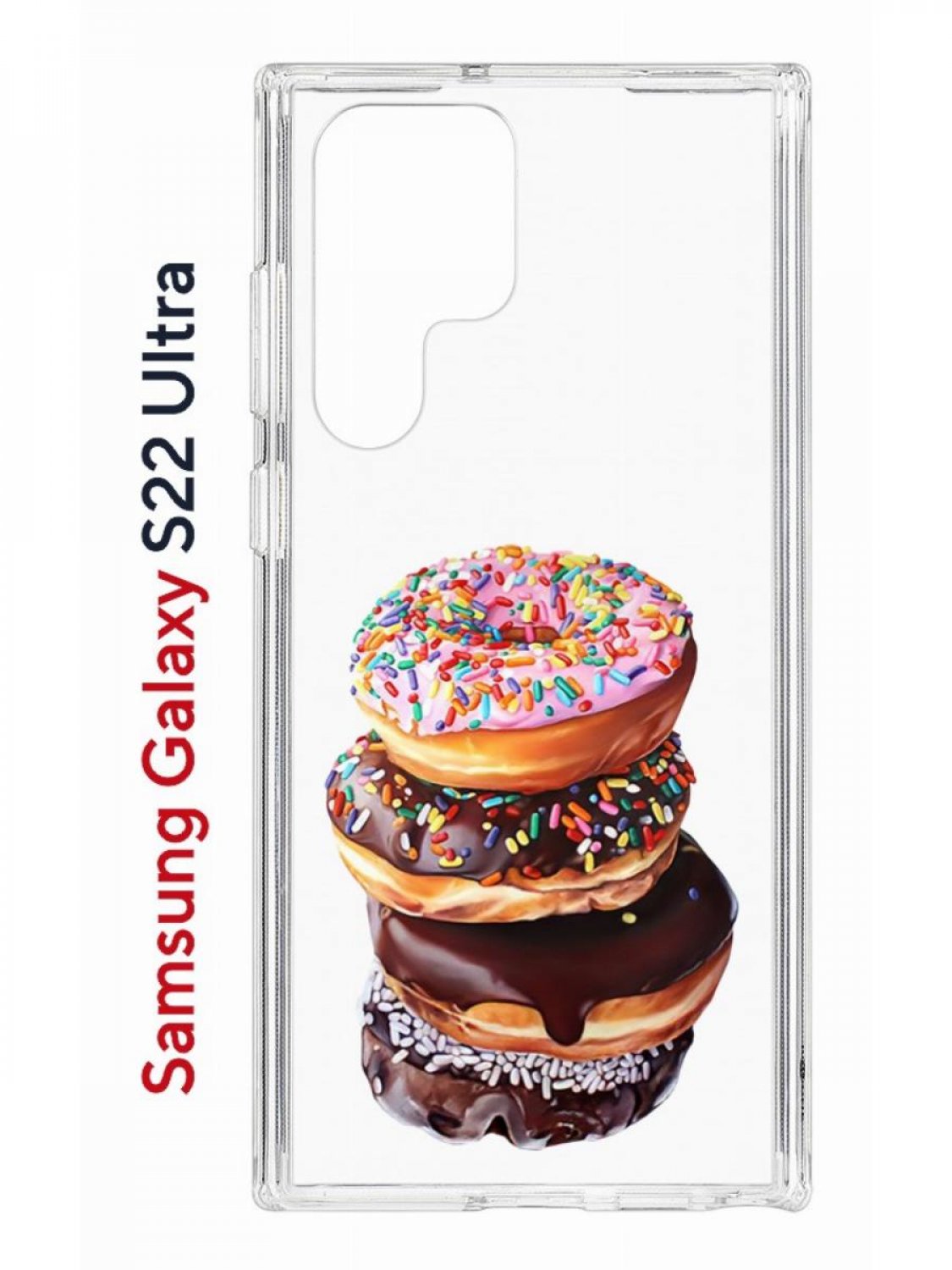 

Чехол на Samsung Galaxy S22 Ultra Kruche Print Donuts,противоударный бампер с принтом, Прозрачный;коричневый;розовый;желтый, Самсунг Галакси с22 Ультра