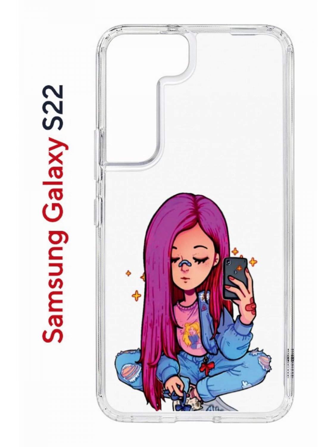 фото Чехол на samsung s22 kruche print pink hair,противоударный бампер,с защитой камеры кruче