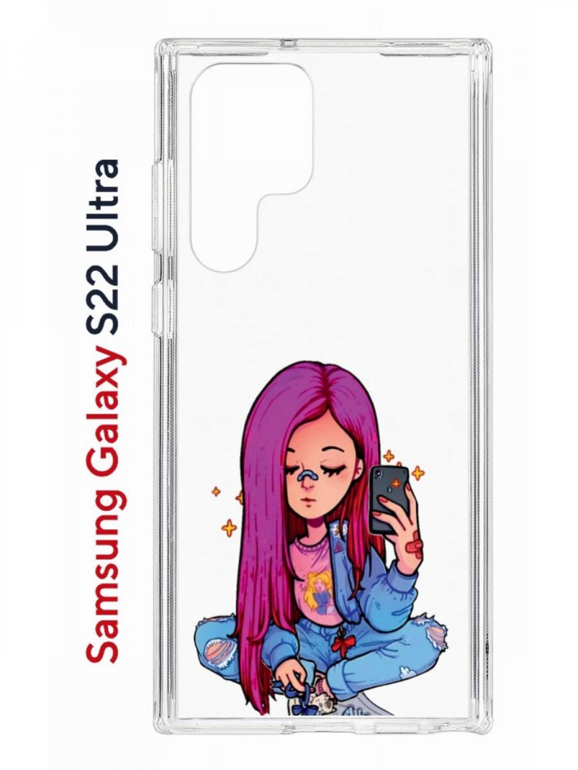 

Чехол на Samsung Galaxy S22 Ultra Kruche Print Pink Hair,противоударный бампер с принтом, Прозрачный;розовый;голубой;бежевый, Самсунг Галакси с22 Ультра