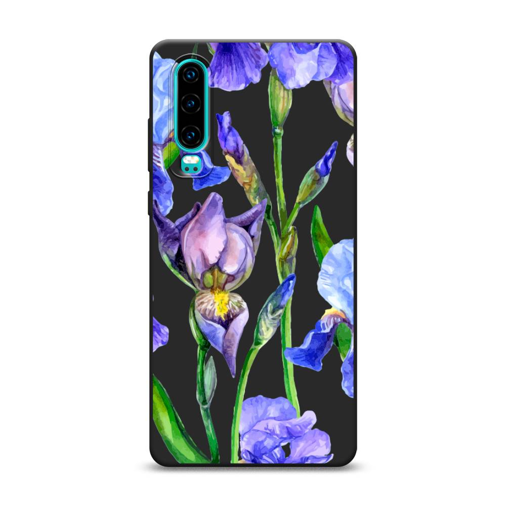 фото Матовый силиконовый чехол "синие ирисы" на huawei p30 awog