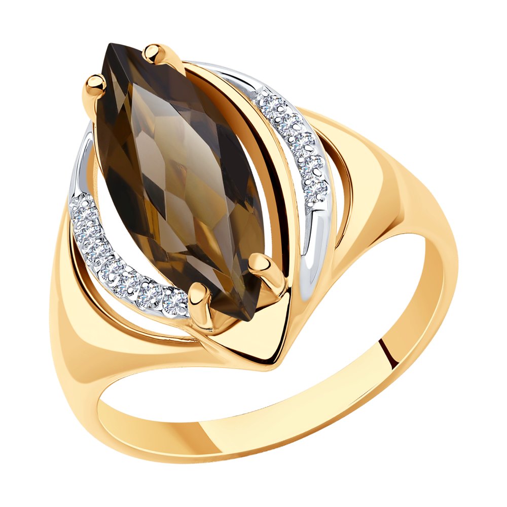 

Кольцо из красного золота с раухтопазом и фианитами р.18.5 Diamant 51-310-00962-1, 51-310-00962-1