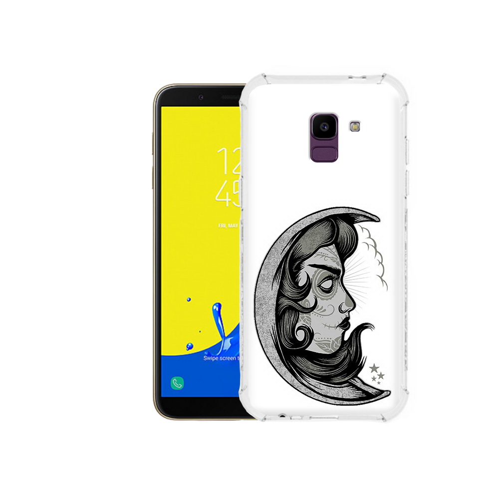 

Чехол MyPads Tocco для Samsung Galaxy J6 (2018) черно белая луна с лицом, Прозрачный, Tocco