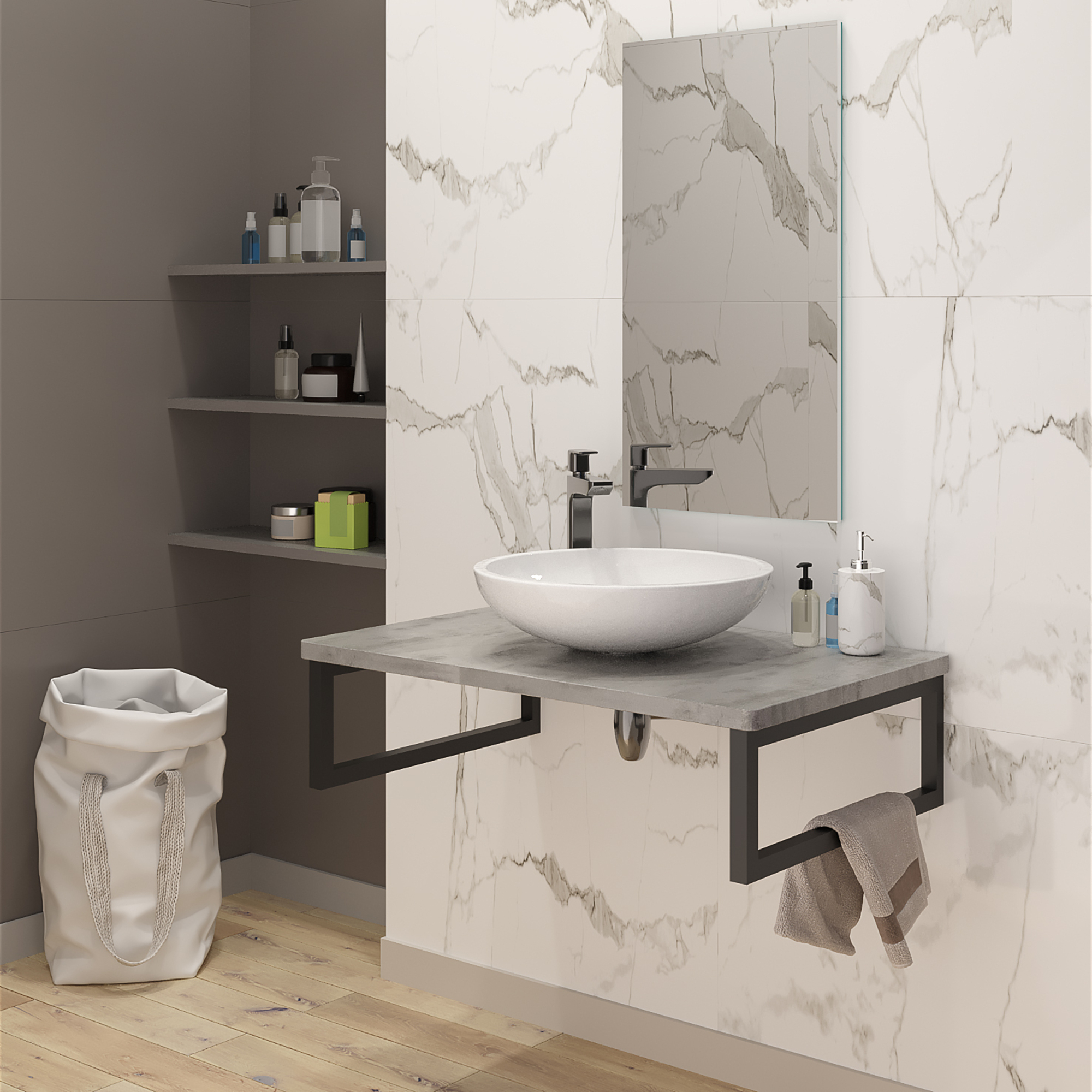 фото Столешница leman бетон пыльный 6.st900.bpl.06.6 900х500х28 мм для ванной комнаты