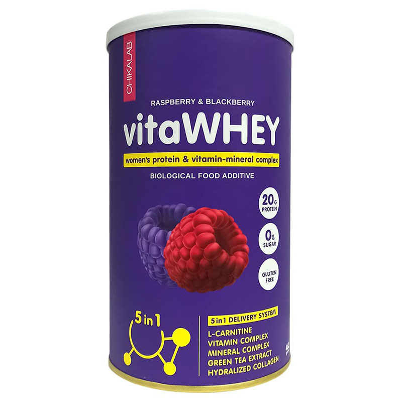 Витаминно-минеральный коктейль для женщин Chikalab Vita WHEY 462 г вкус малина-ежевика 2050₽