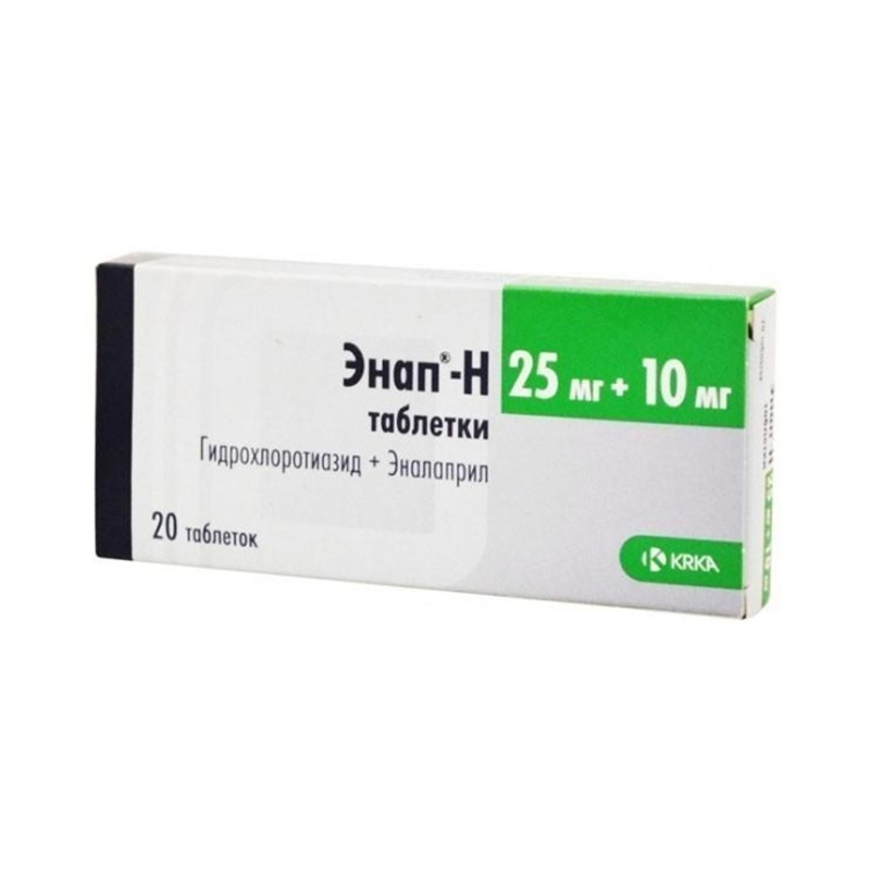 Энап-Н таблетки 10 мг+25 мг 20 шт., KRKA  - купить со скидкой
