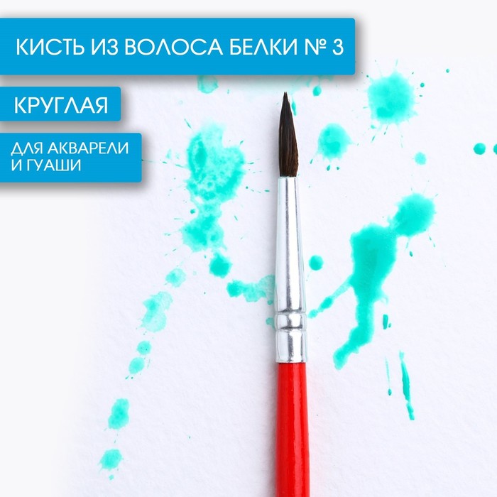 Кисть из волоса белки круглая № 3, ARTLAVKA (Короткая ручка)(10 шт.)