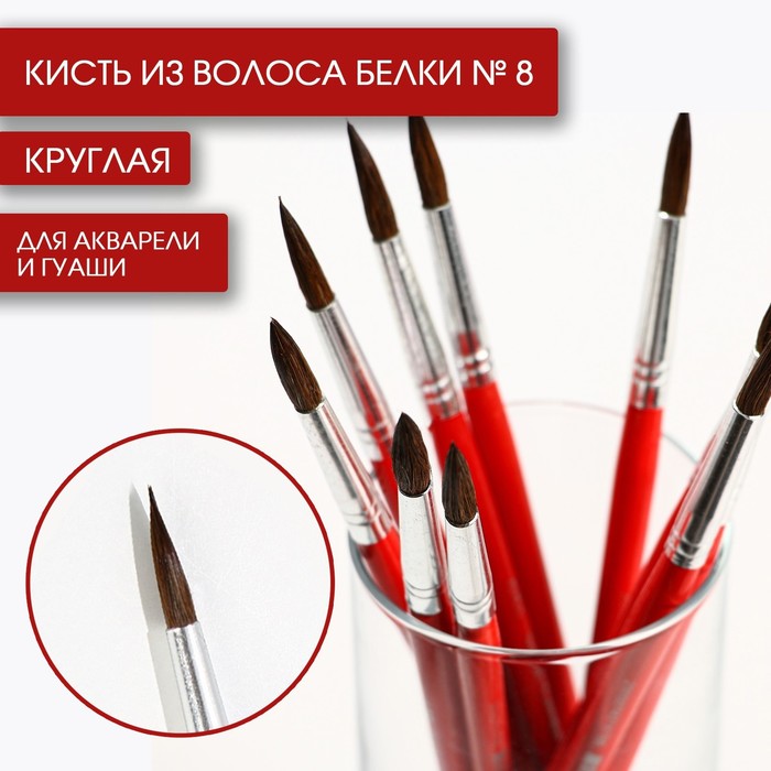 Кисть из волоса белки круглая 8 ARTLAVKA Короткая ручка10 шт 966₽