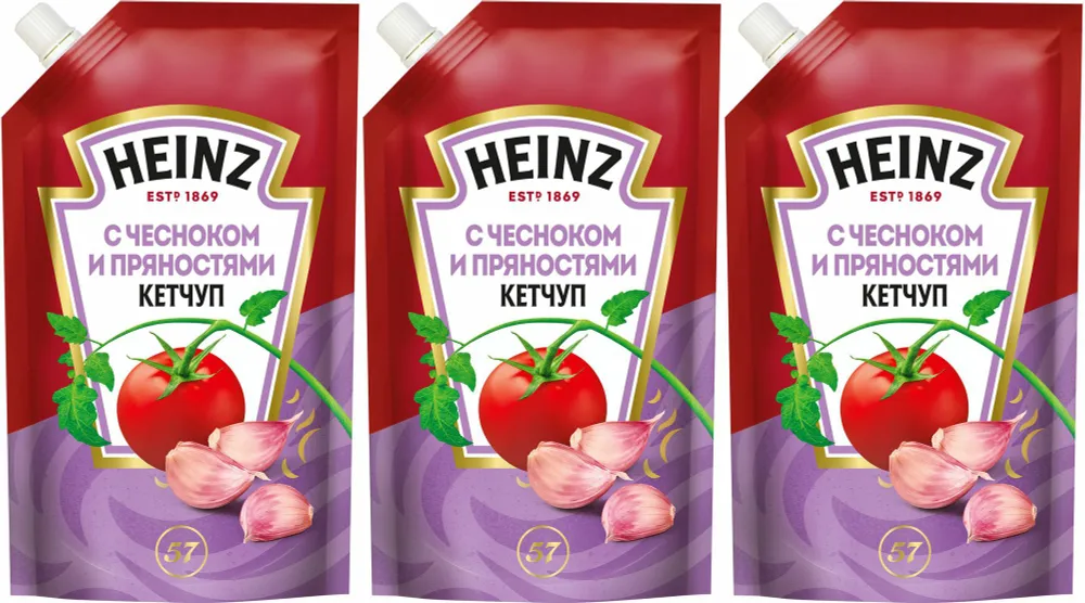 Кетчуп Heinz С чесноком и пряностями, 3 упаковки по 320 г