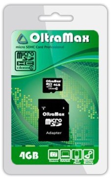 Карта памяти OltraMax MicroSDHC 4GB Class4 + адаптер SD