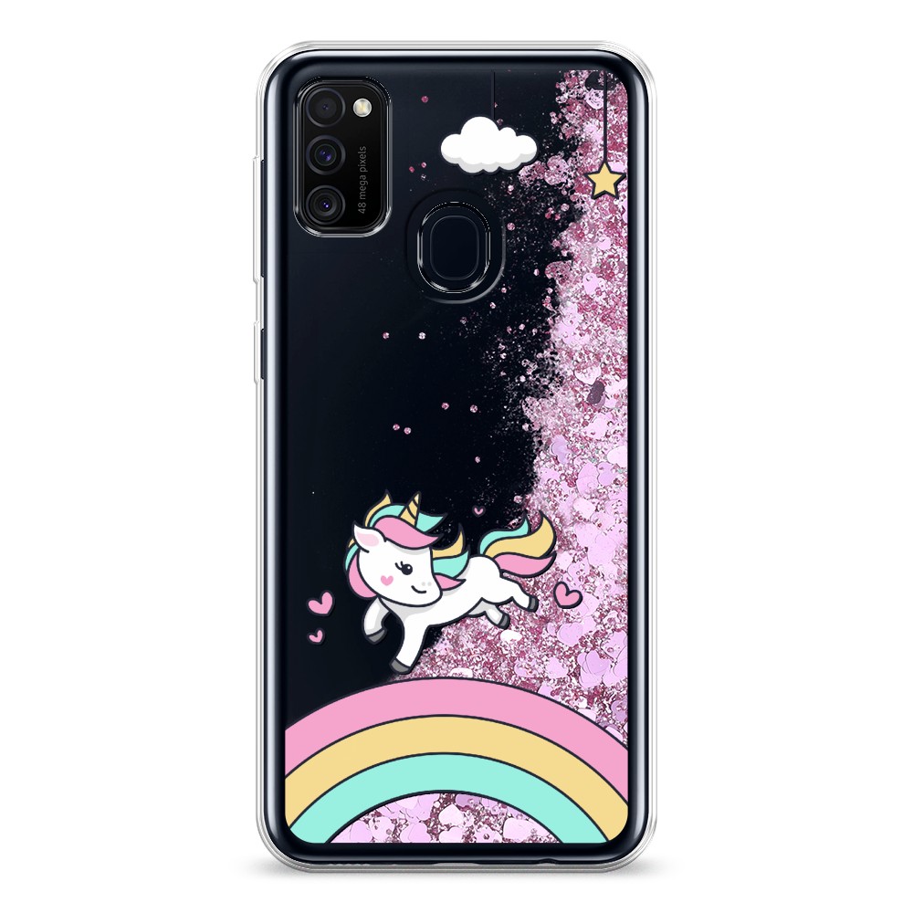 

Жидкий чехол с блестками "Единорог на радуге" на Samsung Galaxy M30s, 29894-1