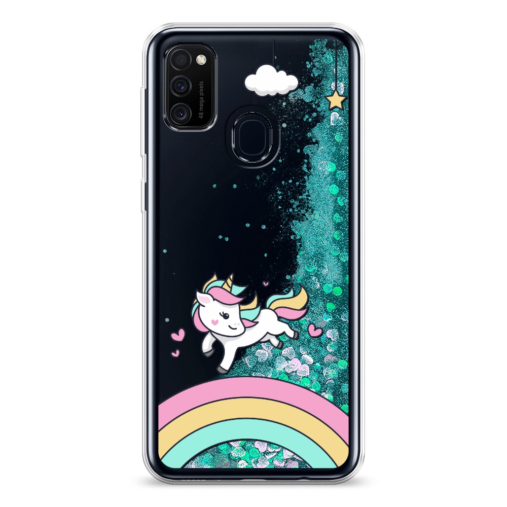 

Жидкий чехол с блестками "Единорог на радуге" на Samsung Galaxy M30s, 29895-1