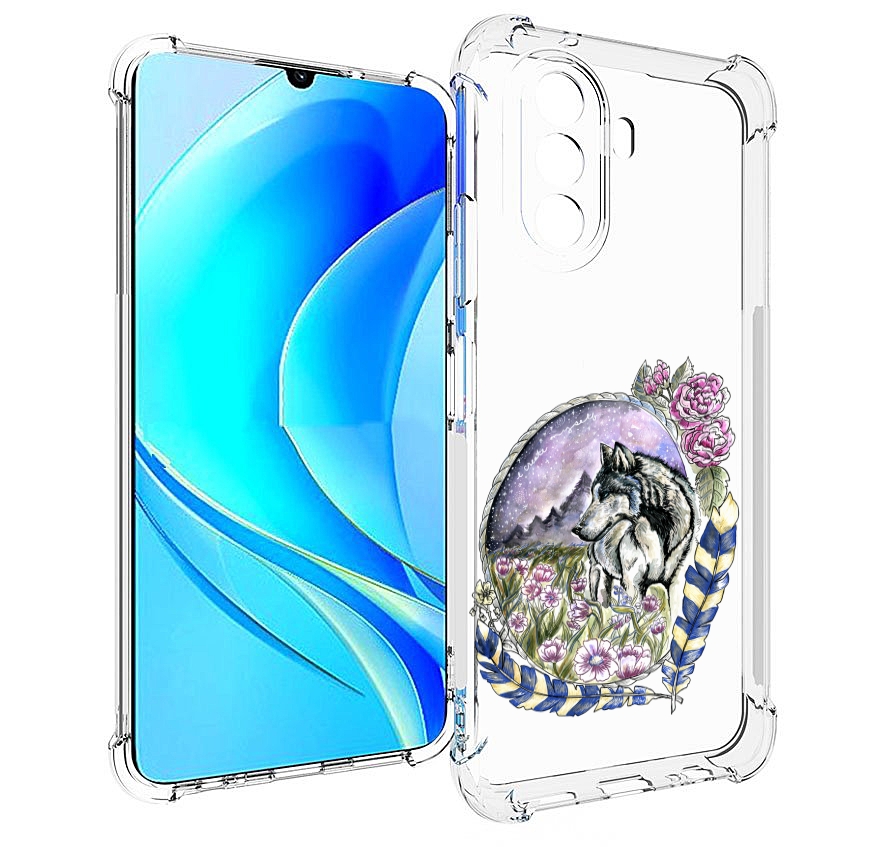 

Чехол MyPads нарисованный волк в цветах с перьями для Huawei Nova Y70 / Nova Y70 Plus, Прозрачный, Tocco