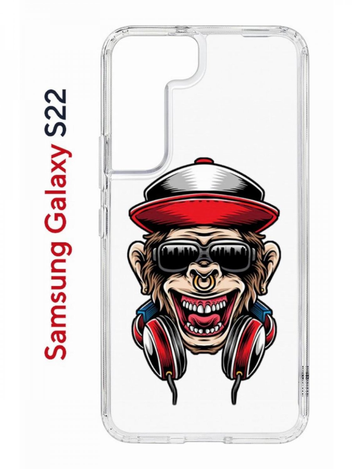 

Чехол на Samsung S22 Kruche Print Обезьяна с наушниками,противоударный бампер с принтом, Прозрачный;красный;черный;коричневый, Самсунг Галакси с22