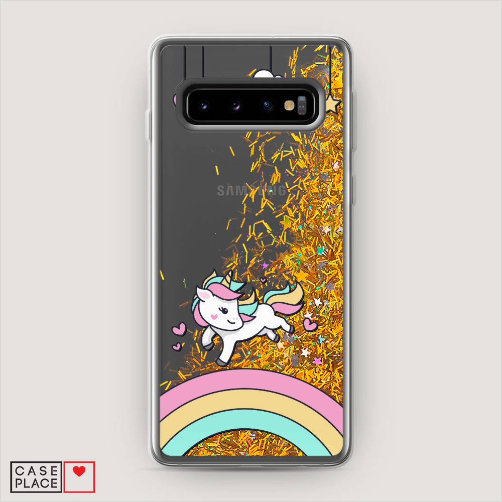 

Жидкий чехол с блестками "Единорог на радуге" на Samsung Galaxy S10, 27090-1