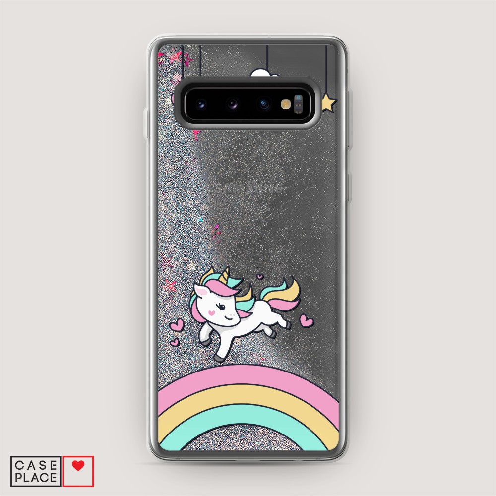 

Жидкий чехол с блестками "Единорог на радуге" на Samsung Galaxy S10, 27091-1