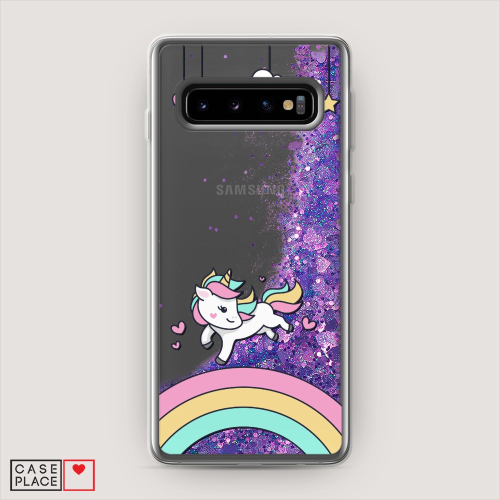 

Жидкий чехол с блестками "Единорог на радуге" на Samsung Galaxy S10 +, 27192-1
