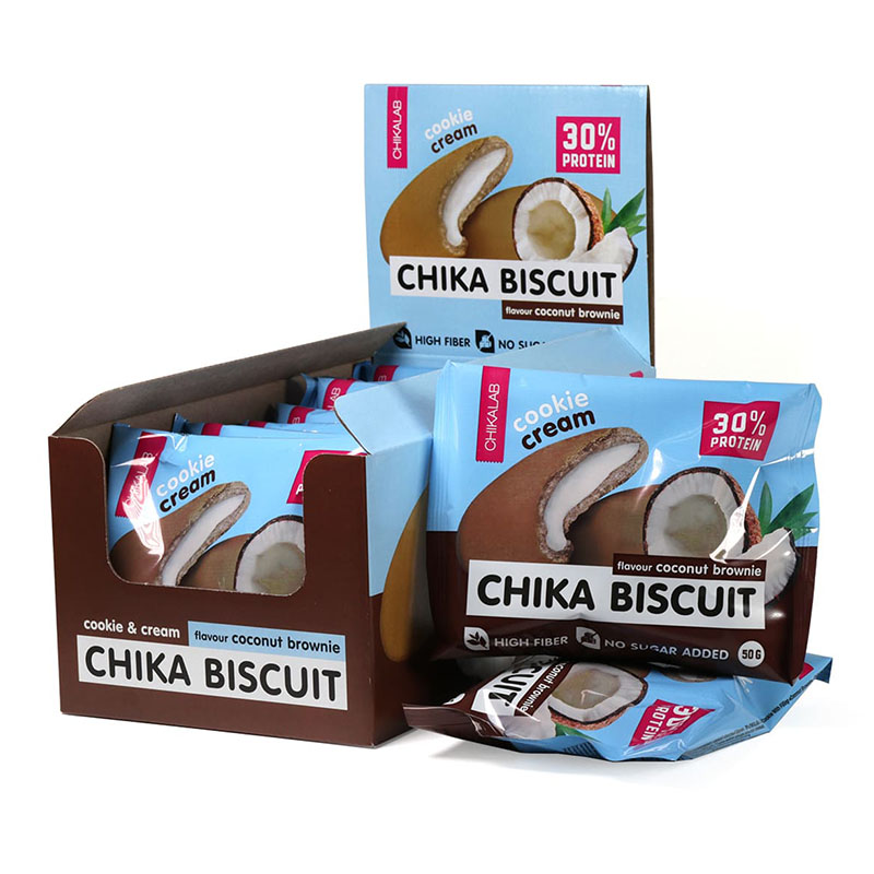 фото Бисквитное печенье chikalab chika biscuit 9x50 г - кокосовый брауни