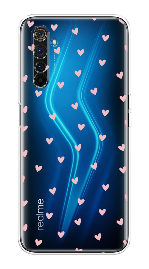 

Чехол на Realme 6 Pro "Розовые сердечки паттерн", Розовый;прозрачный, 252850-1