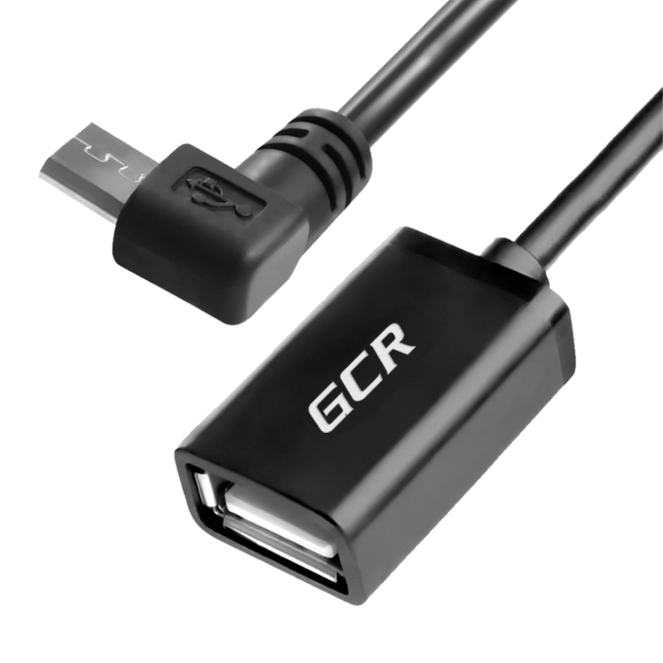 фото Gcr адаптер переходник otg 0.3м usb 2.0, microb 5pin уголовой/af, черный, морозостойкий