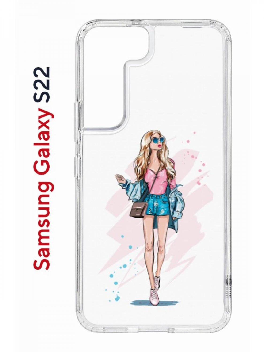 

Чехол на Samsung S22 Kruche Print Fashion Girl,противоударный бампер,с защитой камеры, Прозрачный;розовый;голубой;бежевый, Самсунг Галакси с22