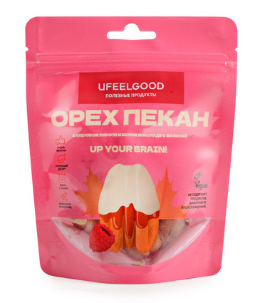 

Пекан в белом шоколаде (веган) на кокосовом сахаре с малиной 80 г. UFEELGOOD, 0