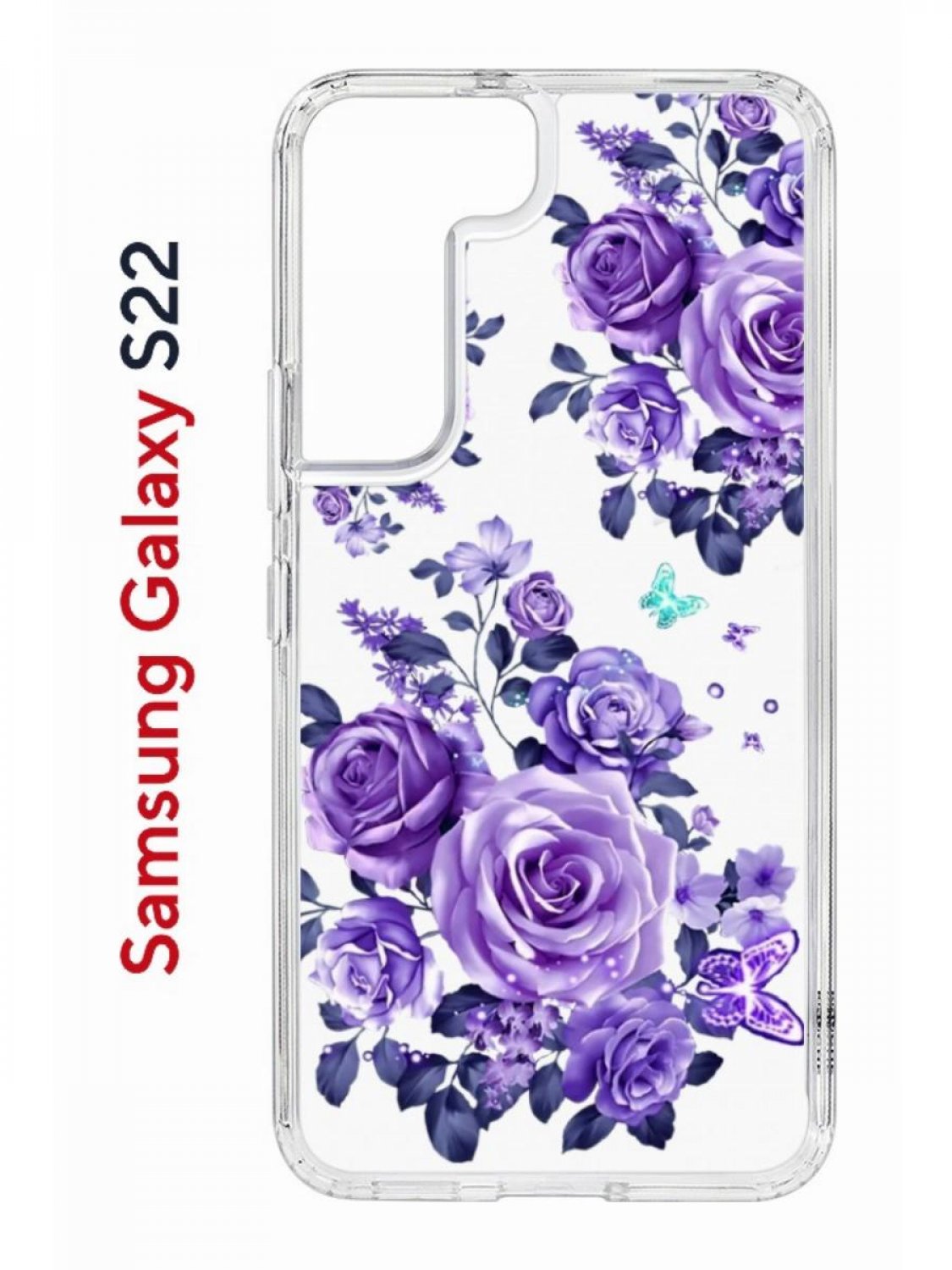 Чехол на Samsung S22 с принтом Kruche Print Roses,противоударный бампер,с защитой камеры