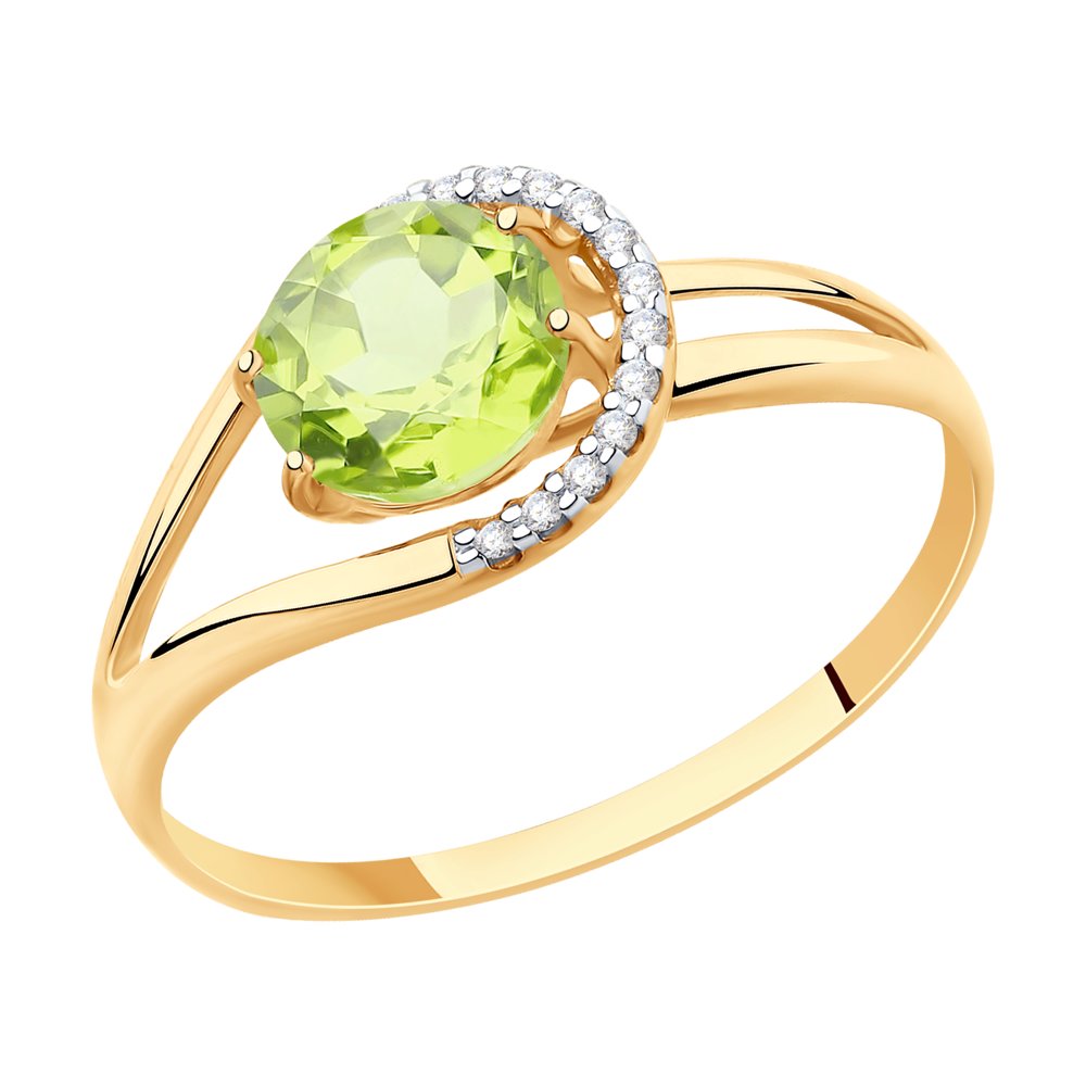 

Кольцо из красного золота с хризолитом и фианитами р.18 Diamant 51-310-00220-4, 51-310-00220-4