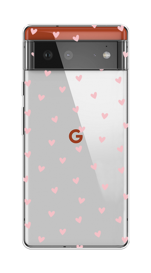 

Чехол на Google Pixel 6 "Розовые сердечки паттерн", Розовый;прозрачный, 270850-1