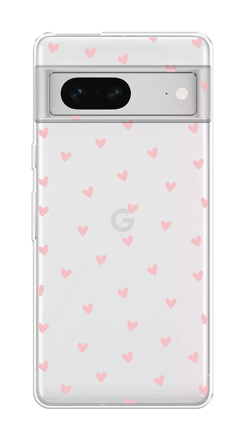 

Чехол на Google Pixel 7 "Розовые сердечки паттерн", Розовый;прозрачный, 271250-1