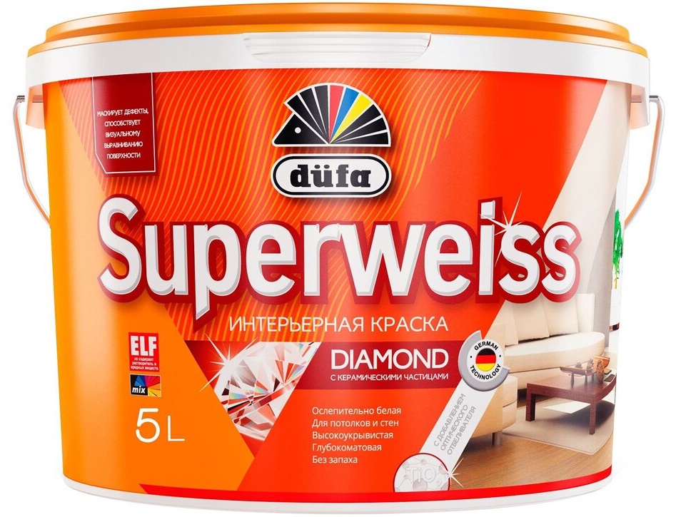 Краска интерьерная DUFA Superweiss RD4 (5л) краска для потолков parade diy superweiss цвет белый 5 л