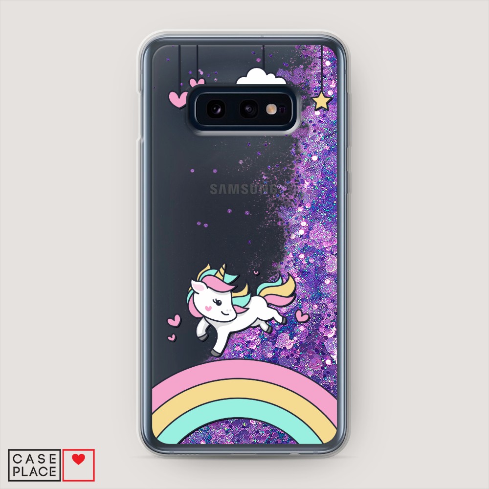 

Жидкий чехол с блестками "Единорог на радуге" на Samsung Galaxy S10E