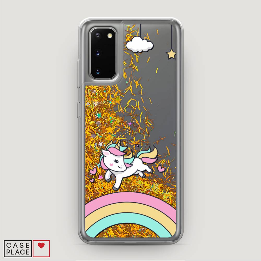 

Жидкий чехол с блестками "Единорог на радуге" на Samsung Galaxy S20, 29290-1